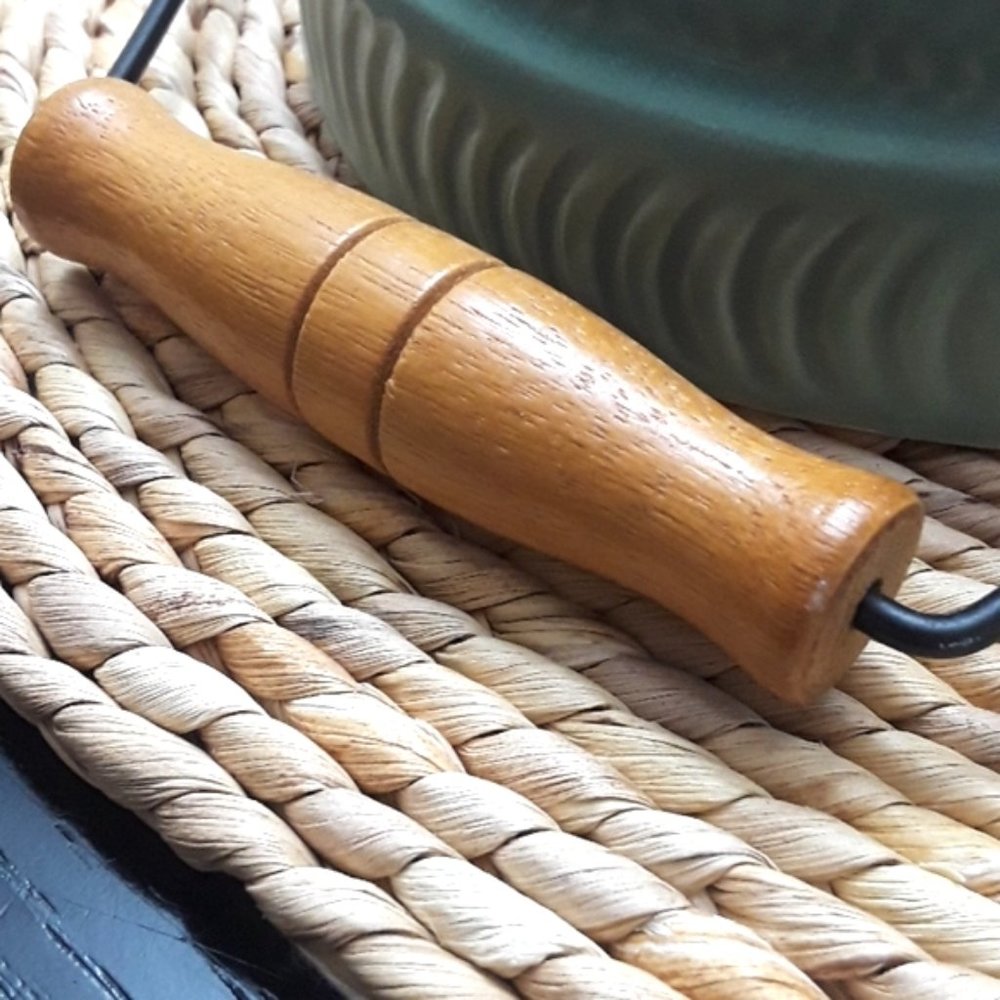 Stoneware Ribbed Bowl with Wooden Handle, Set of 3 - Picture 8 of 9